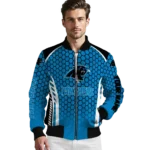 personalized carolina panthers hexagon grid blue bomber jacket best selling