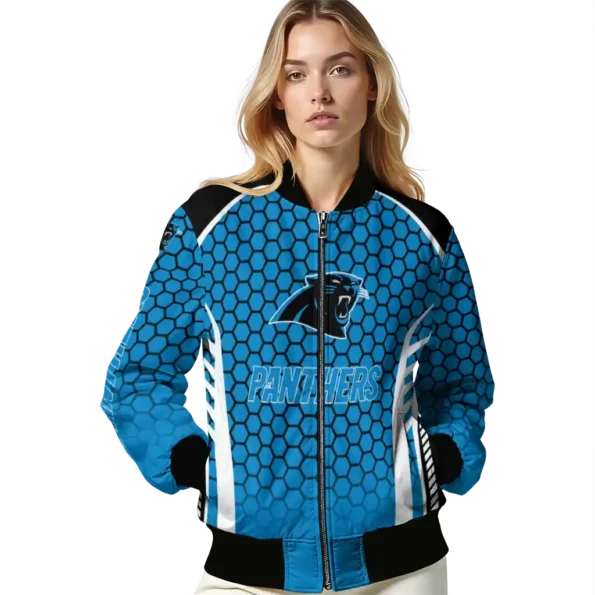 personalized carolina panthers hexagon grid blue bomber jacket latest model