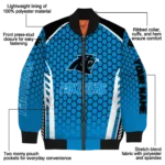 personalized carolina panthers hexagon grid blue bomber jacket best selling