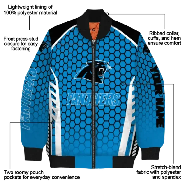 personalized carolina panthers hexagon grid blue bomber jacket new arrival