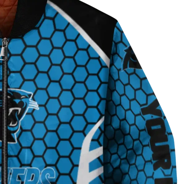 personalized carolina panthers hexagon grid blue bomber jacket premium grade