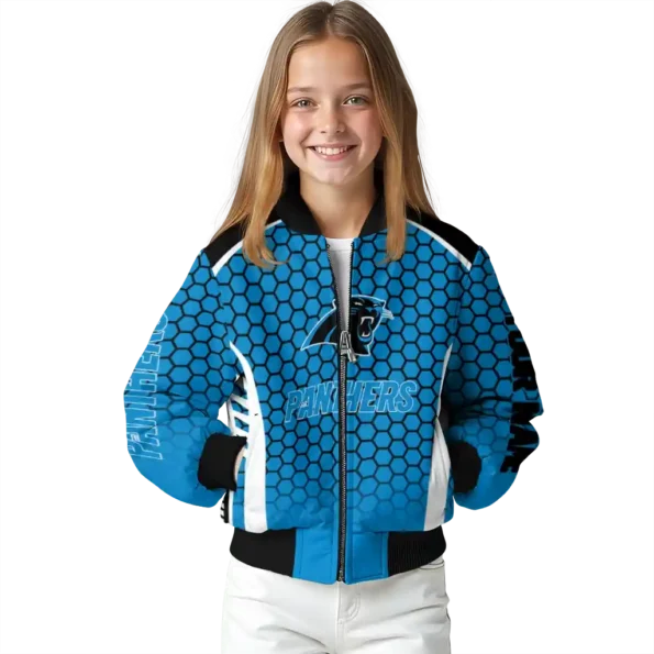 personalized carolina panthers hexagon grid blue bomber jacket top rated