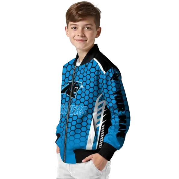 personalized carolina panthers hexagon grid blue bomber jacket trendy
