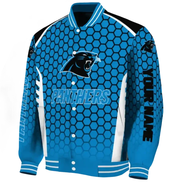 personalized carolina panthers hexagon grid blue varsity jacket best selling.webp