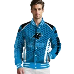 personalized carolina panthers hexagon grid blue varsity jacket best selling.webp