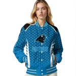 personalized carolina panthers hexagon grid blue varsity jacket best selling.webp