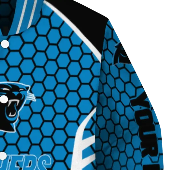 personalized carolina panthers hexagon grid blue varsity jacket premium grade.webp