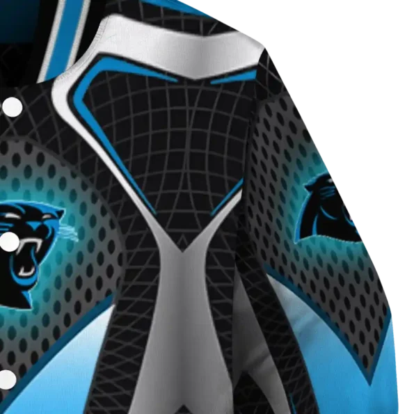 personalized carolina panthers mesh chest black crocs black varsity jacket premium grade.webp