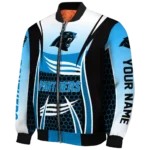personalized carolina panthers mesh effect blue black bomber jacket best selling