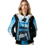 personalized carolina panthers mesh effect blue black bomber jacket best selling