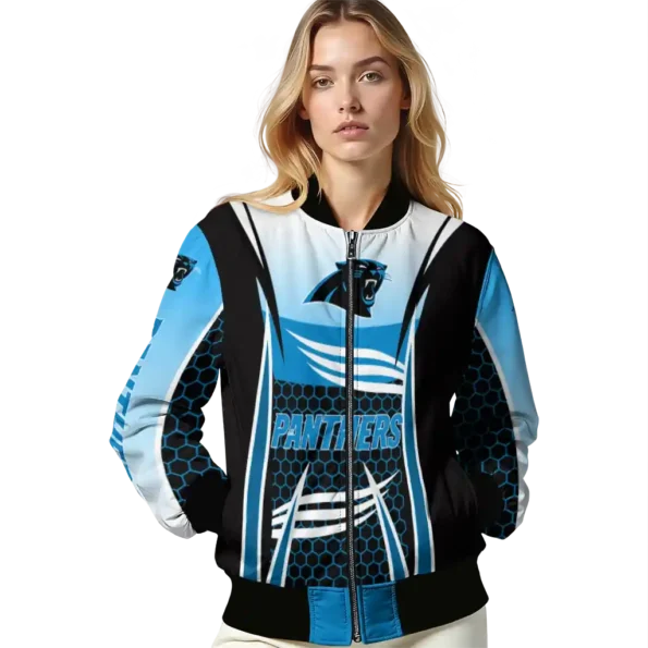 personalized carolina panthers mesh effect blue black bomber jacket latest model