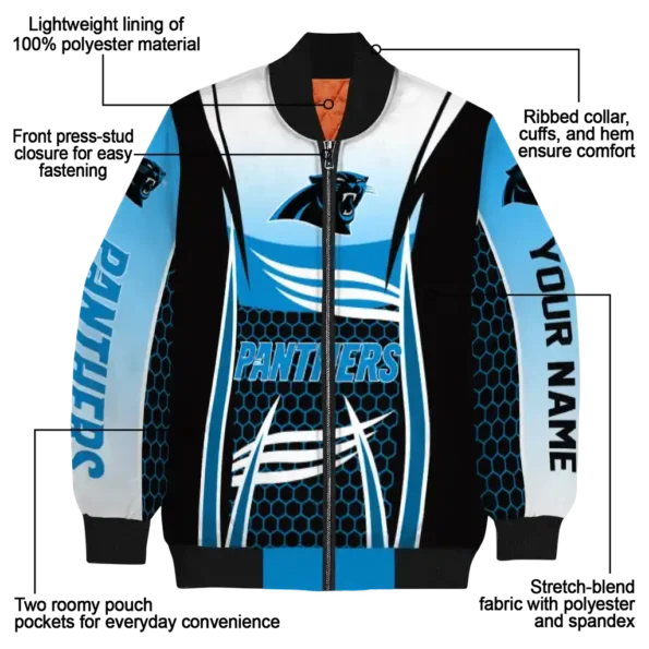 personalized carolina panthers mesh effect blue black bomber jacket new arrival