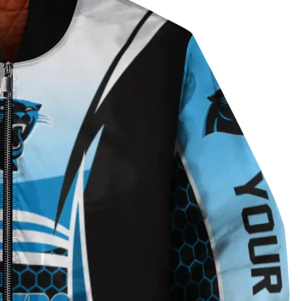 personalized carolina panthers mesh effect blue black bomber jacket premium grade