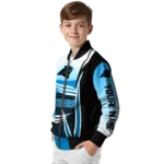 personalized carolina panthers mesh effect blue black bomber jacket best selling
