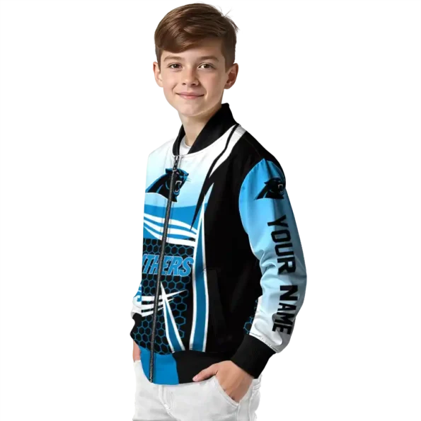 personalized carolina panthers mesh effect blue black bomber jacket trendy