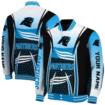personalized carolina panthers mesh effect blue black varsity jacket fashion forward.webp