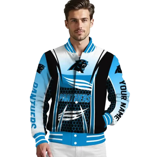 personalized carolina panthers mesh effect blue black varsity jacket high quality.webp