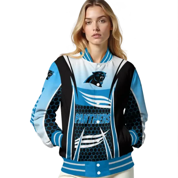 personalized carolina panthers mesh effect blue black varsity jacket latest model.webp