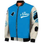 personalized carolina panthers razorback outline blue nude bomber jacket best selling