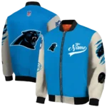 personalized carolina panthers razorback outline blue nude bomber jacket best selling