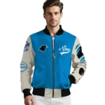 personalized carolina panthers razorback outline blue nude bomber jacket best selling
