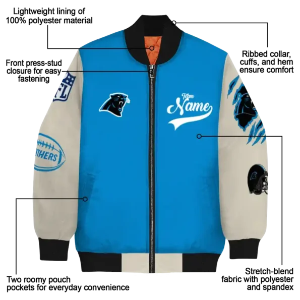 personalized carolina panthers razorback outline blue nude bomber jacket new arrival