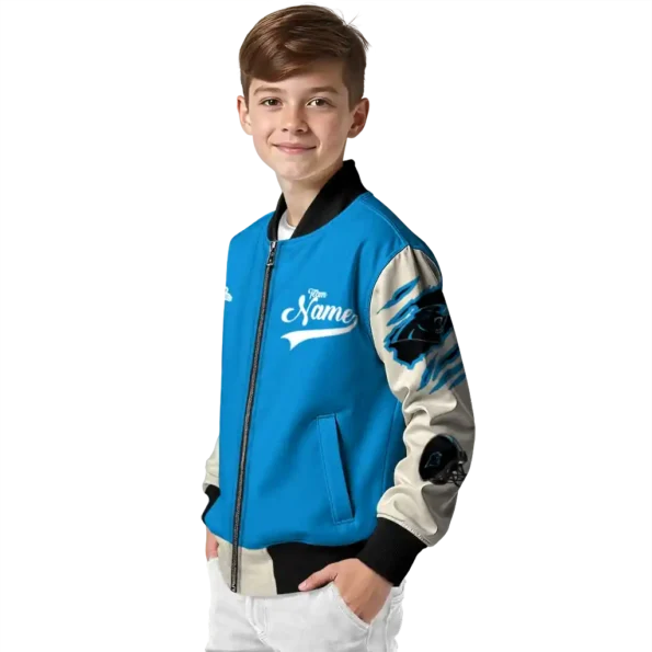 personalized carolina panthers razorback outline blue nude bomber jacket trendy