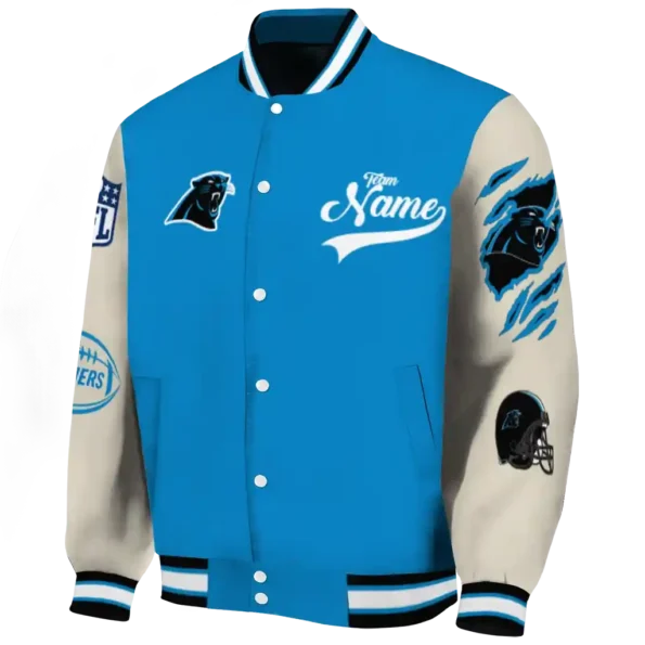 personalized carolina panthers razorback outline blue nude varsity jacket best selling.webp