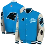personalized carolina panthers razorback outline blue nude varsity jacket best selling.webp