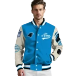 personalized carolina panthers razorback outline blue nude varsity jacket best selling.webp