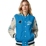 personalized carolina panthers razorback outline blue nude varsity jacket best selling.webp