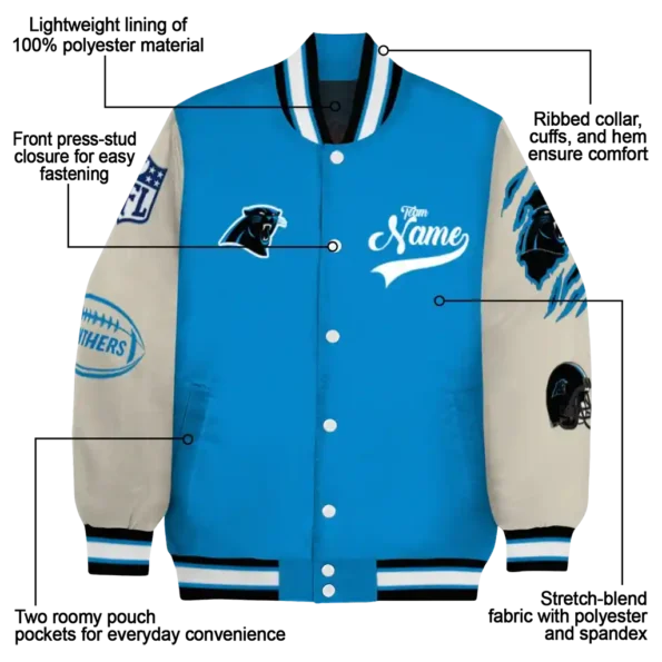 personalized carolina panthers razorback outline blue nude varsity jacket new arrival.webp