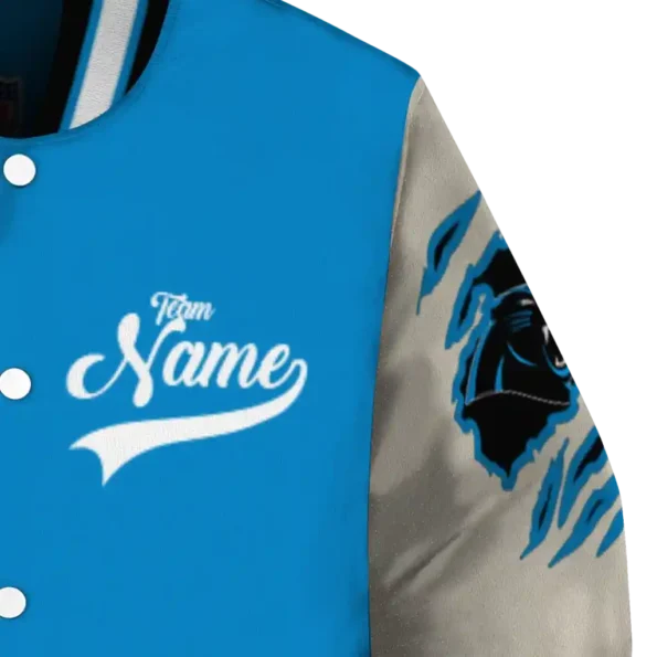 personalized carolina panthers razorback outline blue nude varsity jacket premium grade.webp