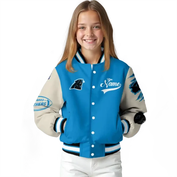 personalized carolina panthers razorback outline blue nude varsity jacket top rated.webp