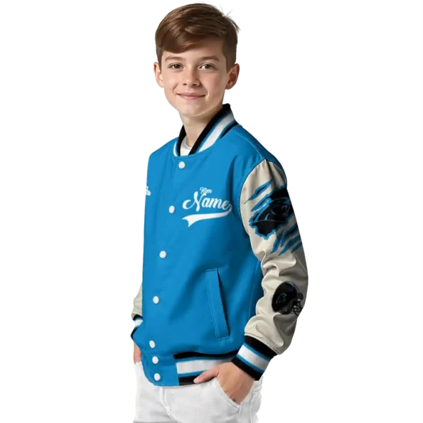 personalized carolina panthers razorback outline blue nude varsity jacket trendy.webp