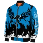 personalized carolina panthers winged blaze blue white bomber jacket best selling