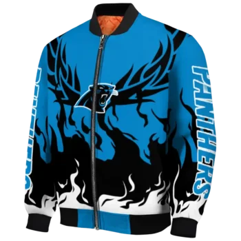 personalized carolina panthers winged blaze blue white bomber jacket best selling