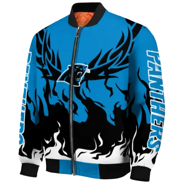 personalized carolina panthers winged blaze blue white bomber jacket best selling