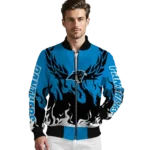 personalized carolina panthers winged blaze blue white bomber jacket best selling