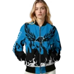 personalized carolina panthers winged blaze blue white bomber jacket best selling