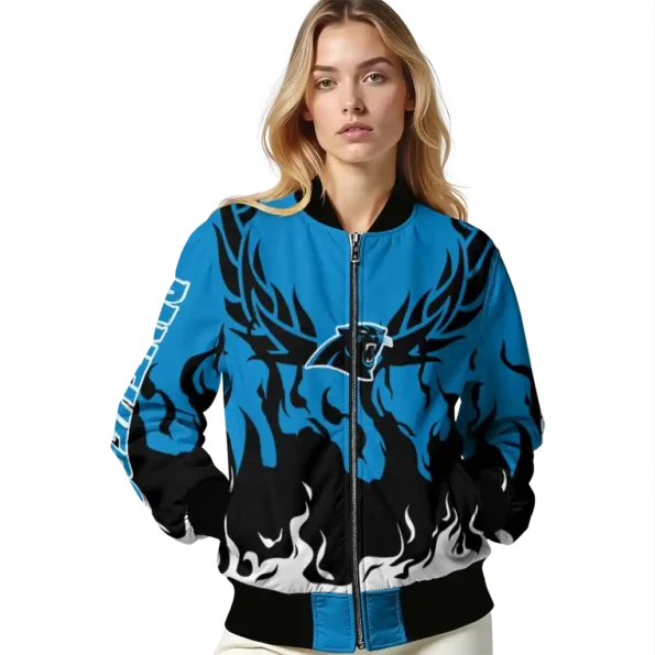 personalized carolina panthers winged blaze blue white bomber jacket latest model