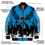personalized carolina panthers winged blaze blue white bomber jacket best selling