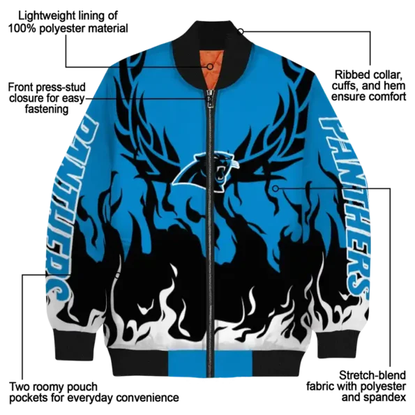 personalized carolina panthers winged blaze blue white bomber jacket new arrival