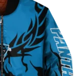 personalized carolina panthers winged blaze blue white bomber jacket best selling