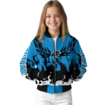 personalized carolina panthers winged blaze blue white bomber jacket best selling