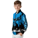 personalized carolina panthers winged blaze blue white bomber jacket best selling