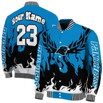 personalized carolina panthers winged blaze blue white varsity jacket fashion forward.webp