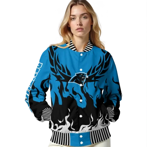 personalized carolina panthers winged blaze blue white varsity jacket latest model.webp
