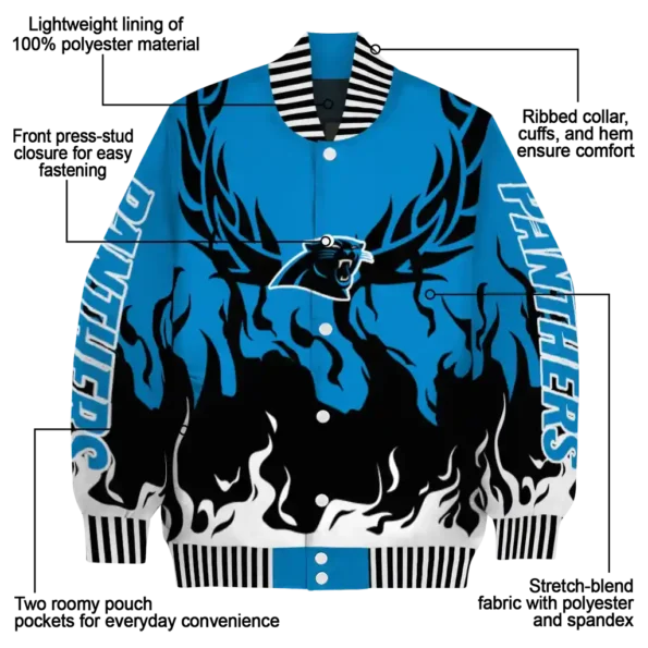personalized carolina panthers winged blaze blue white varsity jacket new arrival.webp