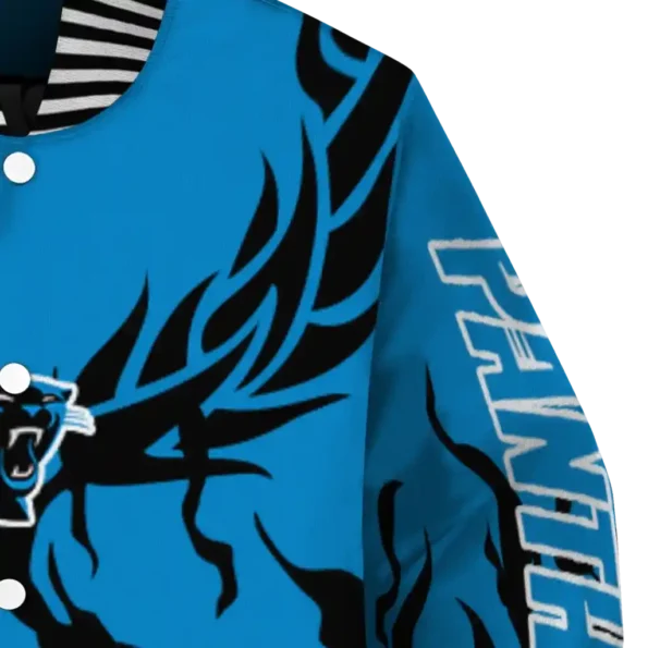 personalized carolina panthers winged blaze blue white varsity jacket premium grade.webp